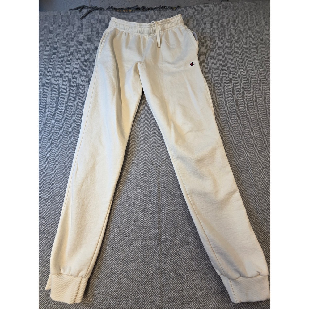 Champion Sweatpants Women's Medium Off White Fleece Lined Drawstring Tapered Leg